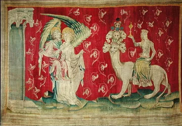 Die Hure, die das Tier reitet, Nr. 65 aus der Apokalypse von Angers, 1373-87